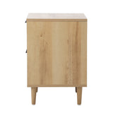 Oikiture Bedside Table Nightstand 2 Drwers Natural - Side View