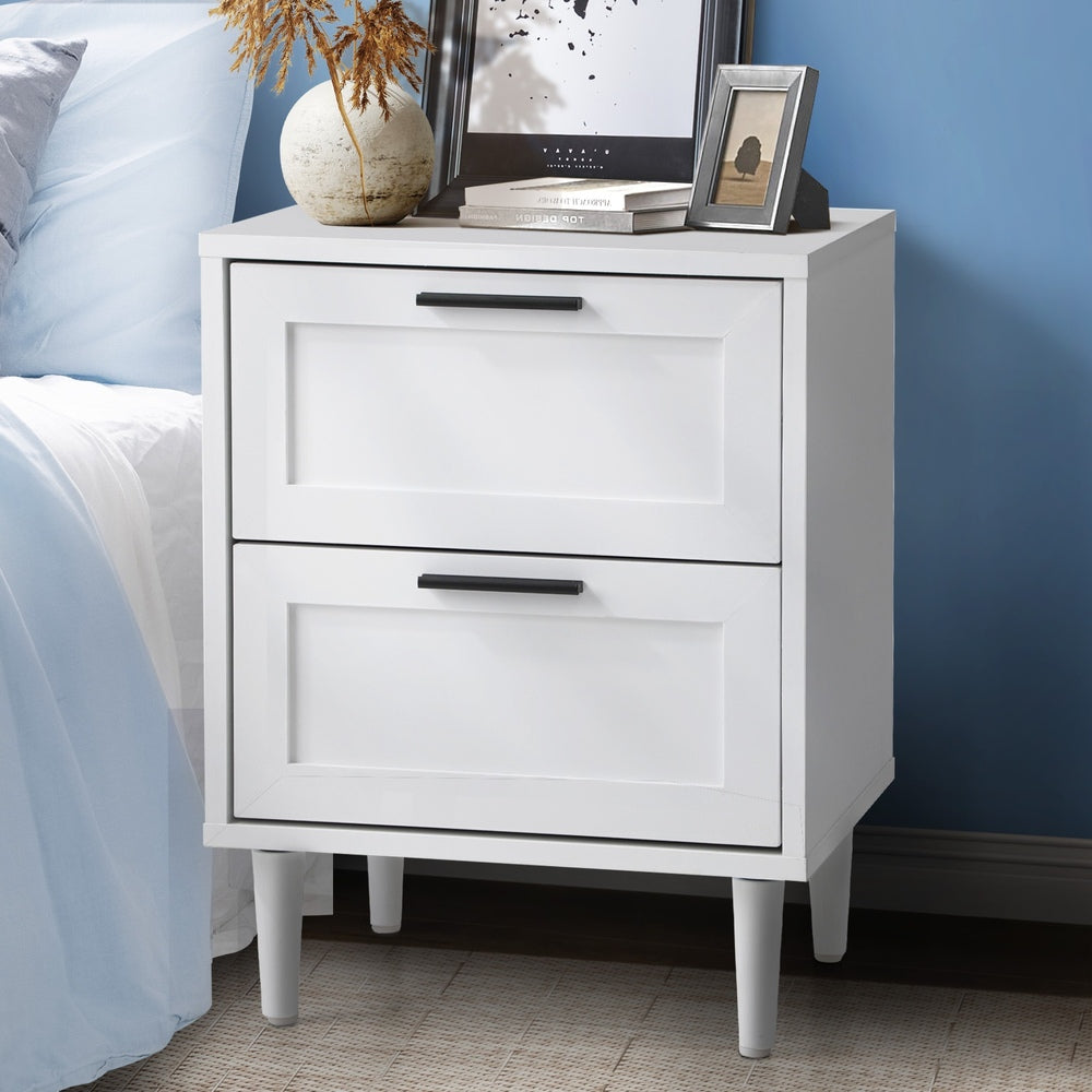 Oikiture Bedside Table Nightstand 2 Drwers White