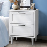 Oikiture Bedside Table Nightstand 2 Drwers White - Close-Up Angle