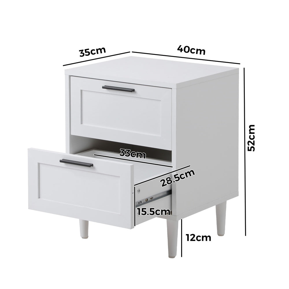 Oikiture Bedside Table Nightstand 2 Drwers White
