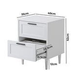 Oikiture Bedside Table Nightstand 2 Drwers White - Top-Down View