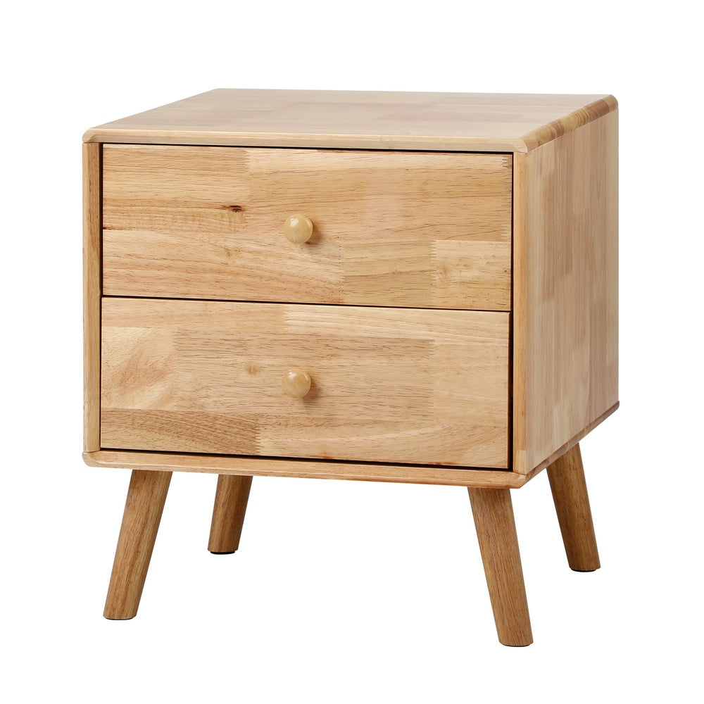 Oikiture Bedside Table 2 Drawers Storage Rubber Wood