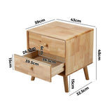Oikiture Bedside Table 2 Drawers Storage Rubber Wood
