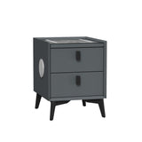 Oikiture Smart Bedside Table Wireless Charging LED Lights 2 Drawers