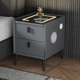 Oikiture 2x Smart Bedside Tables Wireless Charging LED 2 Drawers Grey