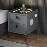Oikiture 2x Smart Bedside Tables Wireless Charging LED 2 Drawers Grey - Top-Down View