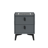 Oikiture 2x Smart Bedside Tables Wireless Charging LED 2 Drawers Grey - Low Angle