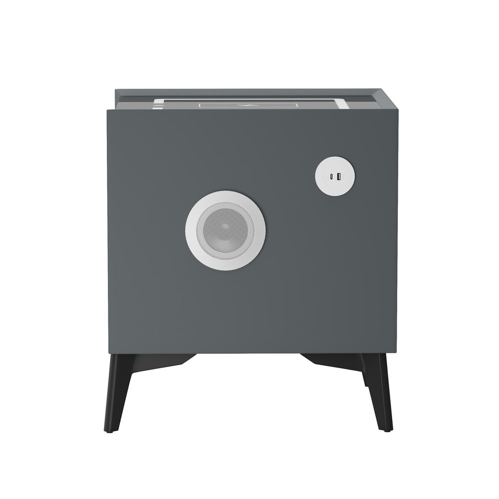 Oikiture 2x Smart Bedside Tables Wireless Charging LED 2 Drawers Grey