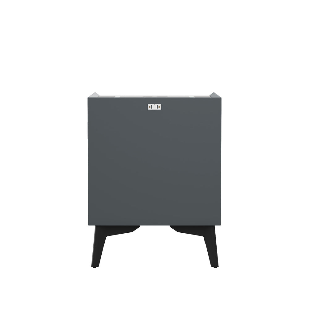 Oikiture 2x Smart Bedside Tables Wireless Charging LED 2 Drawers Grey