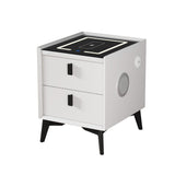 Oikiture Smart Bedside Table Wireless Charging LED 2 Drawers White