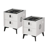 Oikiture 2x Smart Bedside Tables Wireless Charging LED 2 Drawers White