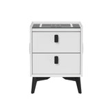 Oikiture 2x Smart Bedside Tables Wireless Charging LED 2 Drawers White - Front View