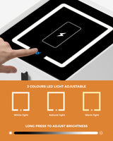 Oikiture 2x Smart Bedside Tables Wireless Charging LED 2 Drawers White