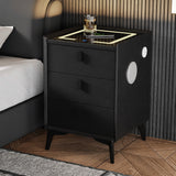 Oikiture Smart Bedside Table Wireless Charging LED Lights 3 Drawers Black - Low Angle