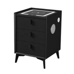Oikiture Smart Bedside Table Wireless Charging LED Lights 3 Drawers Black