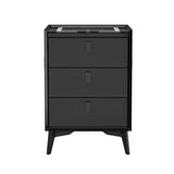 Oikiture Smart Bedside Table Wireless Charging LED Lights 3 Drawers Black