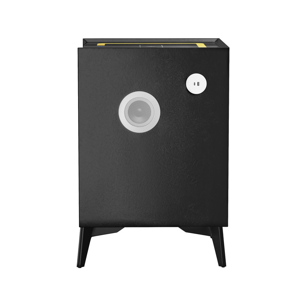 Oikiture Smart Bedside Table Wireless Charging LED Lights 3 Drawers Black
