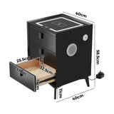 Oikiture 2x Smart Bedside Tables Wireless Charging LED 3 Drawers Black - Side View