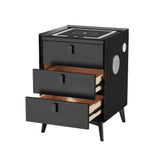 Oikiture 2x Smart Bedside Tables Wireless Charging LED 3 Drawers Black - Close-Up Angle