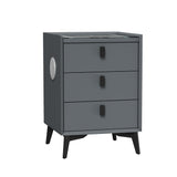 Oikiture Smart Bedside Table Wireless Charging LED Lights 3 Drawers