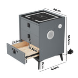 Oikiture Smart Bedside Table Wireless Charging LED Lights 3 Drawers - Top-Down View