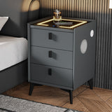 Oikiture 2x Smart Bedside Tables Wireless Charging LED 3 Drawers Grey