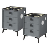 Oikiture 2x Smart Bedside Tables Wireless Charging LED 3 Drawers Grey