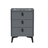 Oikiture 2x Smart Bedside Tables Wireless Charging LED 3 Drawers Grey - Rear View