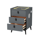 Oikiture 2x Smart Bedside Tables Wireless Charging LED 3 Drawers Grey - Close-Up Angle