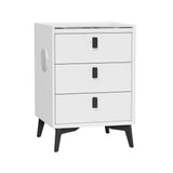 Oikiture Smart Bedside Table Wireless Charging LED 3 Drawers White