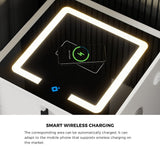 Oikiture Smart Bedside Table Wireless Charging LED 3 Drawers White - Close-Up Angle
