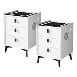 Oikiture 2x Smart Bedside Tables Wireless Charging LED 3 Drawers White
