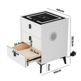 Oikiture 2x Smart Bedside Tables Wireless Charging LED 3 Drawers White - Low Angle