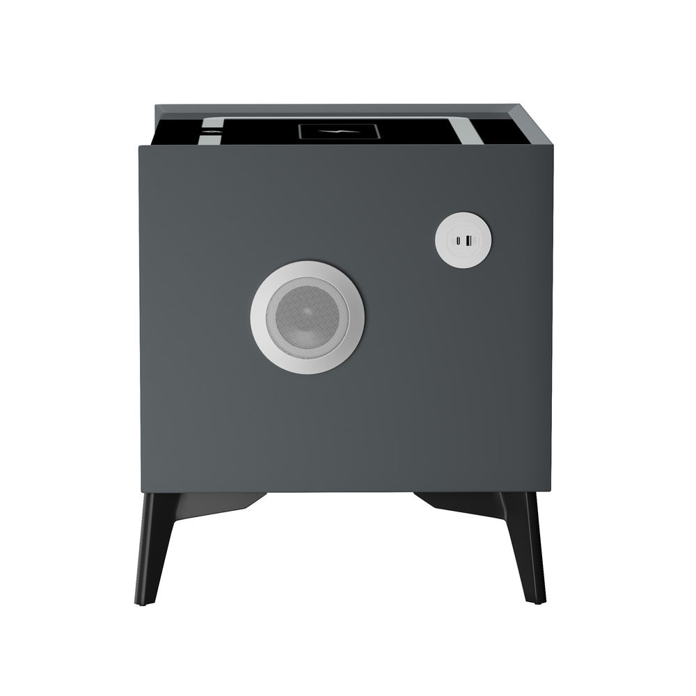 Oikiture Smart Bedside Table Wireless Charging LED 2 Drawers Grey