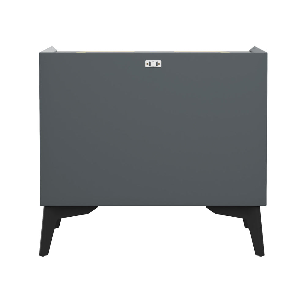 Oikiture Smart Bedside Table Wireless Charging LED 2 Drawers Grey