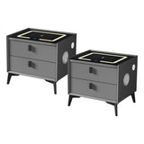 Oikiture 2x Smart Bedside Tables Wireless Charging LED Nightstand Grey