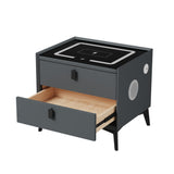 Oikiture 2x Smart Bedside Tables Wireless Charging LED Nightstand Grey - Extra Image