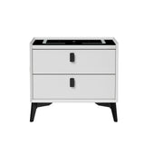 Oikiture Smart Bedside Table LED Wireless Charging 2 Drawers White