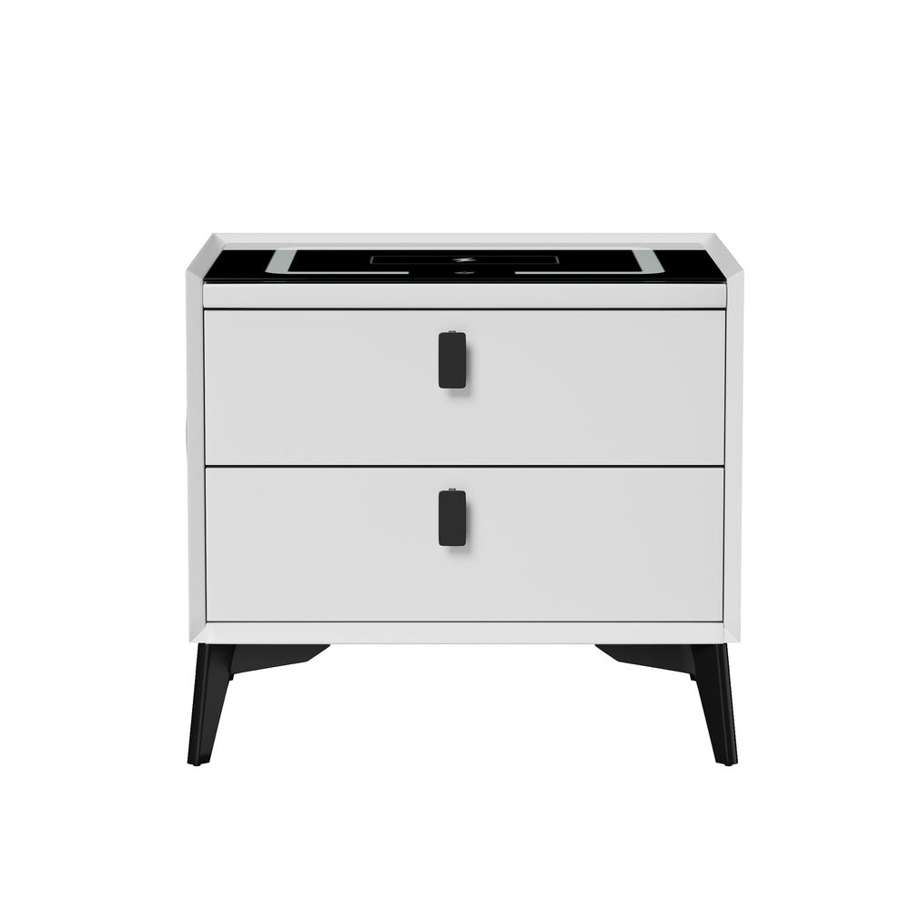 Oikiture Smart Bedside Table LED Wireless Charging 2 Drawers White