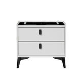 Oikiture Smart Bedside Table LED Wireless Charging 2 Drawers White - 45-Degree Angle