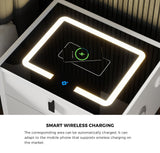 Oikiture Smart Bedside Table LED Wireless Charging 2 Drawers White - Close-Up Angle