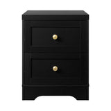 Oikiture Bedside Table with Alloy Handles 2 Drawers Black