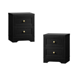 Oikiture 2X Bedside Tables Hamptons Furniture Black