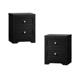 Oikiture 2X Bedside Tables Hamptons Furniture Black