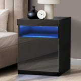 Oikiture Bedside Table LED Nightstand Shelf Black - 45-Degree Angle
