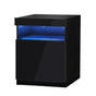Oikiture Bedside Table LED Nightstand Shelf Black