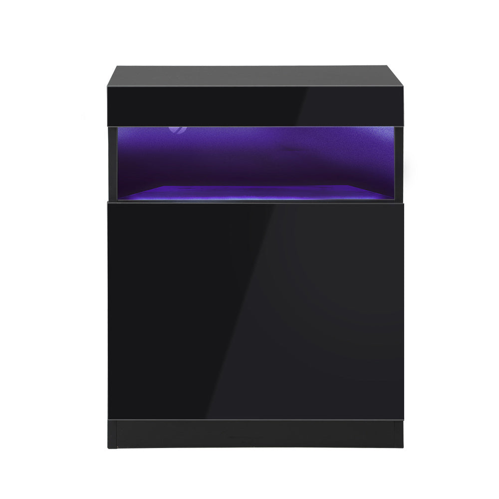 Oikiture Bedside Table LED Nightstand Shelf Black
