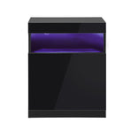 Oikiture Bedside Table LED Nightstand Shelf Black, image 4