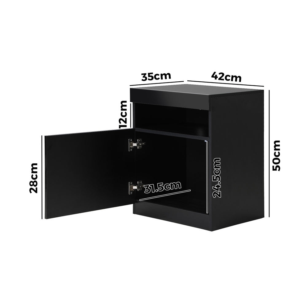 Oikiture Bedside Table LED Nightstand Shelf Black