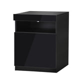 Oikiture Bedside Table LED Nightstand Shelf Black